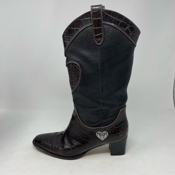 Brighton Brown Black Toby Cowboy Boots 7.5M - Picture 6 of 11